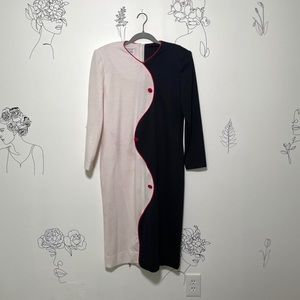 Vintage 80s Black and White Dress ANN KIRK